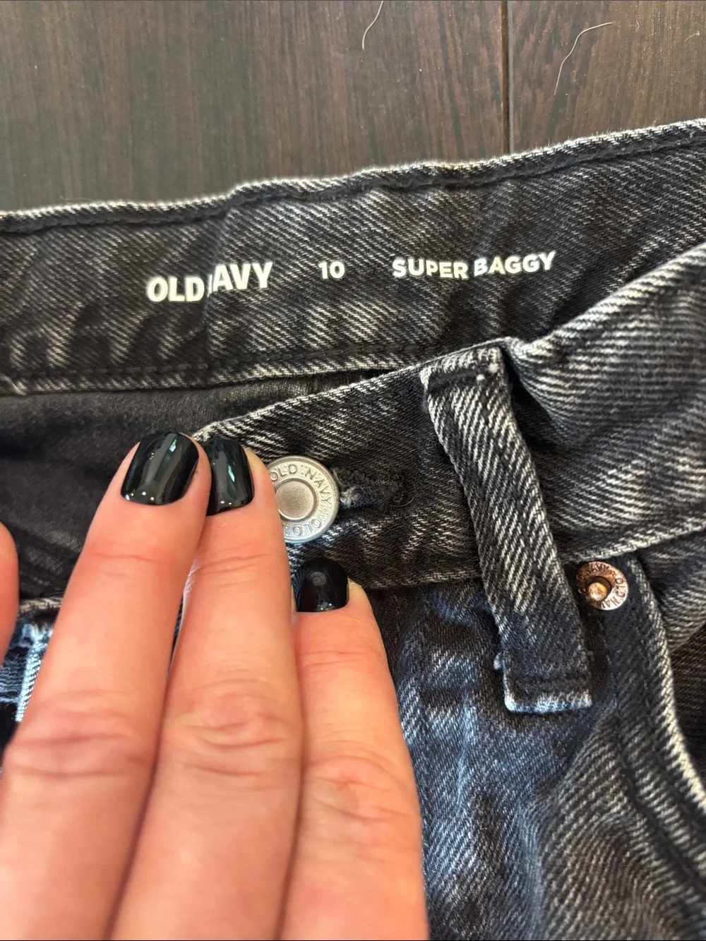 Old Navy Acid Wash Black Super Baggy Adjustable Waist Boys Jeans Size 10